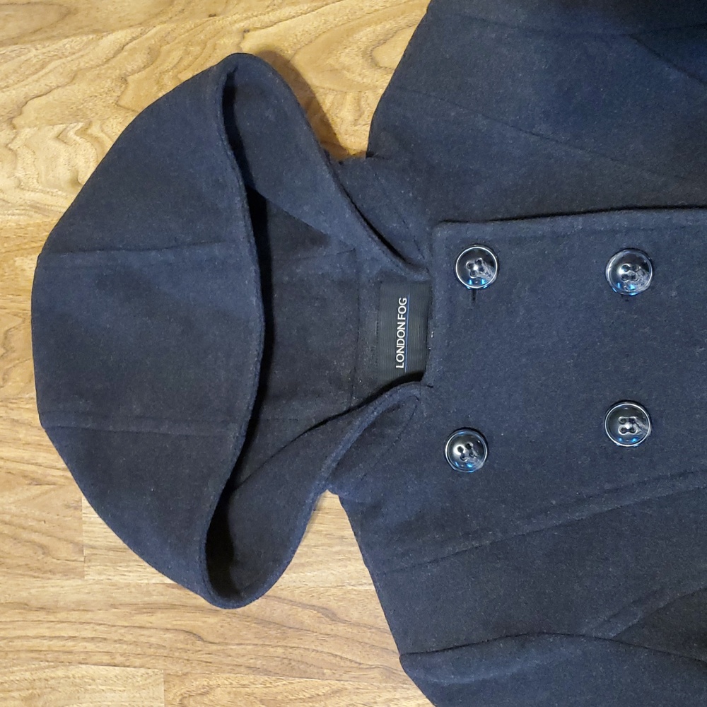 London Fog Charcoal Hooded Peacoat Jacket Womens Size PL - Picture 2 of 15